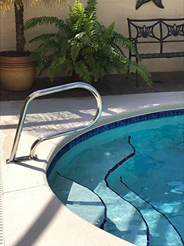 FibroPool Swimming Pool Hand Rail with Easy Mount Base Plate, Rust and Weather Proof Grab Rails for Pools and Spas, Small (Stainless Steel)