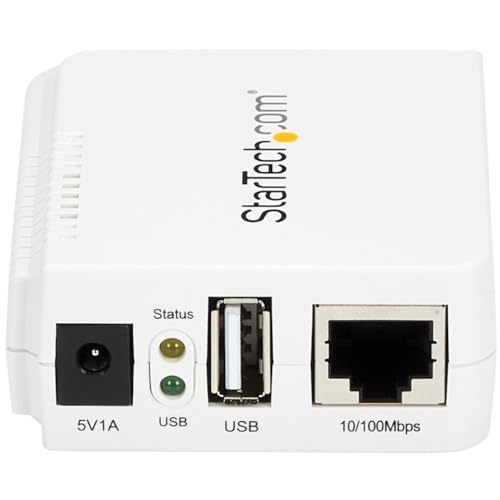 StarTech.com StarTech.com 1-Port Wireless N USB 2.0 Network Print Server - 10/100 Mbps Ethernet USB Printer Server Adapter - Windows 10 - 802.11 b/g/n (PM1115UW)