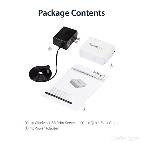 StarTech.com StarTech.com 1-Port Wireless N USB 2.0 Network Print Server - 10/100 Mbps Ethernet USB Printer Server Adapter - Windows 10 - 802.11 b/g/n (PM1115UW)