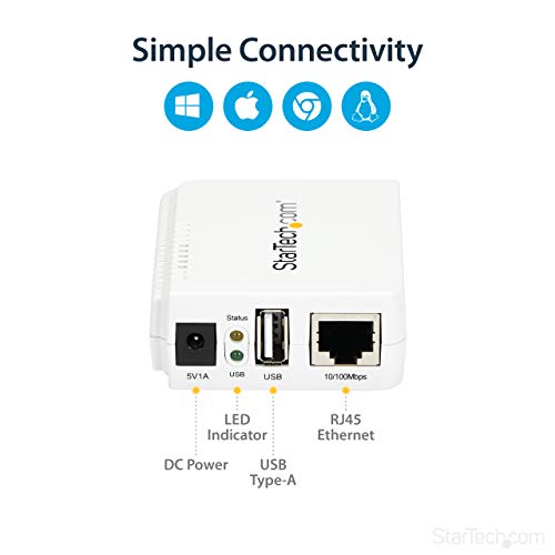 StarTech.com StarTech.com 1-Port Wireless N USB 2.0 Network Print Server - 10/100 Mbps Ethernet USB Printer Server Adapter - Windows 10 - 802.11 b/g/n (PM1115UW)