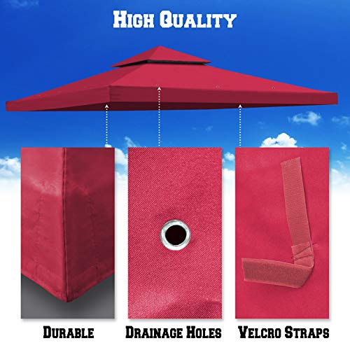 BenefitUSA Canopy ONLY 10'X10' Replacement Gazebo Canopy top Patio Pavilion Cover Sunshade plyester Double Tiers-Burgundy