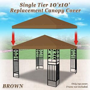 STRONG CAMEL 10x10 Canopy Replacement top Gazebo Canopy Top Patio Pavilion Cover Sunshade Pplyester Single Tier-Brown