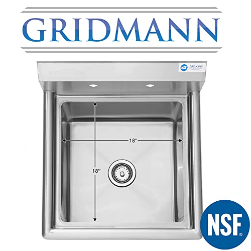 GRIDMANN 23.5" Wide Stainless Steel Kitchen Prep & Utility Sink, 1 Compartment NSF Commercial Sink with 18" x 18" Bowl for Restaurant, Laundry, Garage