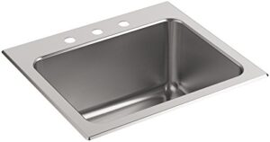 kohler k-5798-3-na ballad 25-inch x 22-inch top-mount utility sink with 3 faucet holes, stainless steel