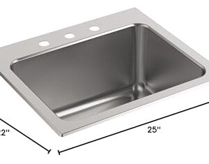 KOHLER K-5798-3-NA Ballad 25-Inch x 22-Inch Top-Mount Utility Sink with 3 Faucet Holes, Stainless Steel