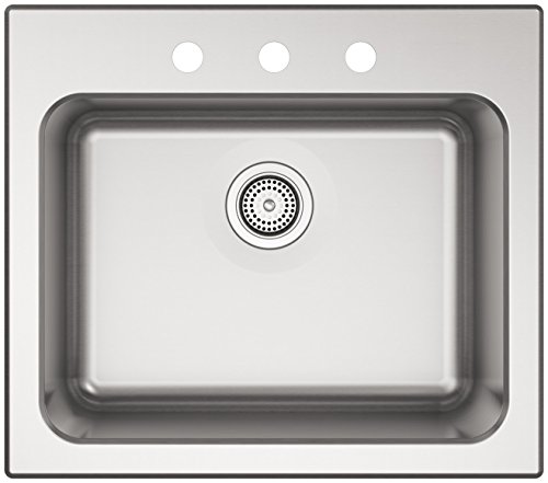 KOHLER K-5798-3-NA Ballad 25-Inch x 22-Inch Top-Mount Utility Sink with 3 Faucet Holes, Stainless Steel