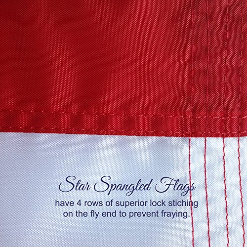 American Flag 5x8-100% Made in USA Using Tough, Long Lasting Nylon Built for Outdoor Use, UV Protected and Featuring Embroidered Stars and Sewn Stripes Plus Superior Quadruple Stitching on Fly End