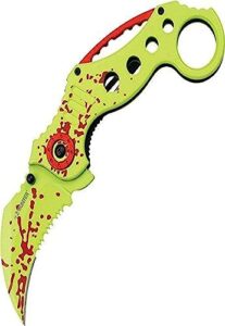z hunter zb-051gr karambit-style spring assist folding knife, green blade, green zombie handle, 5-inch closed