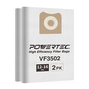 powertec 75002 (2pk) filter bags for ridgid vf3502 12-16 gal wet dry vacuum