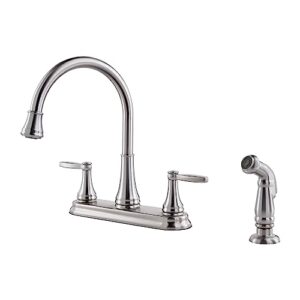 pfister glenfield kitchen faucet with side spray, 2-handle, high arc, stainless steel finish, f0364gfs