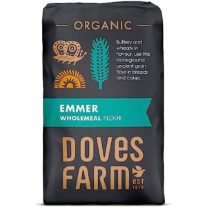 doves farm organic whole-meal emmer flour | 1kg | premium stoneground flour from nutrient-rich emmer wheat | perfect for healthy and tasty baking recipes