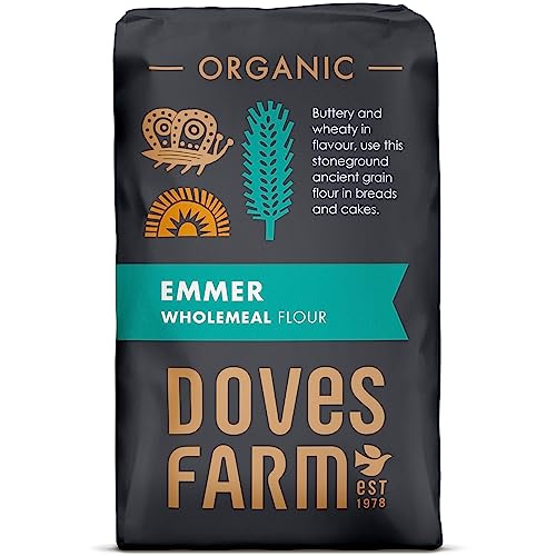 Doves Farm Organic Whole-meal Emmer Flour | 1Kg | Premium Stoneground Flour from Nutrient-rich Emmer Wheat | Perfect for Healthy and Tasty Baking Recipes