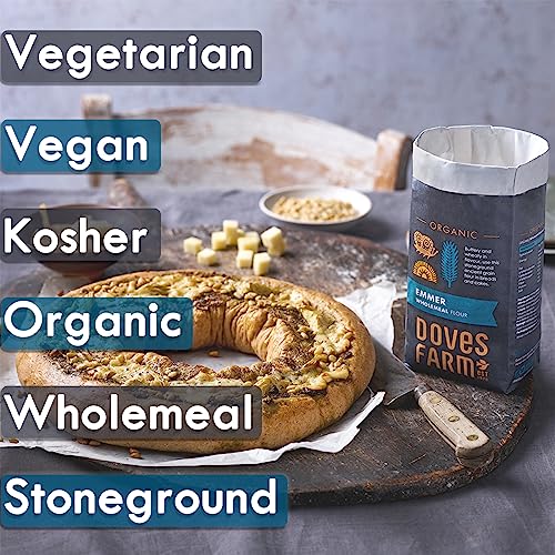 Doves Farm Organic Whole-meal Emmer Flour | 1Kg | Premium Stoneground Flour from Nutrient-rich Emmer Wheat | Perfect for Healthy and Tasty Baking Recipes