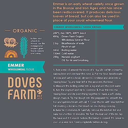 Doves Farm Organic Whole-meal Emmer Flour | 1Kg | Premium Stoneground Flour from Nutrient-rich Emmer Wheat | Perfect for Healthy and Tasty Baking Recipes