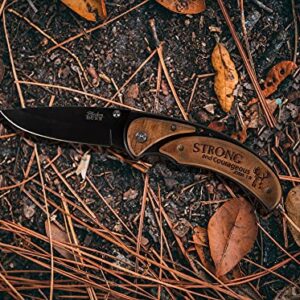 P. Graham Dunn Inspirational Sharp-Edge Metal Finished Christian Pocket Knife - 3 Inch Blade (Strong and Courageous)