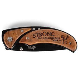 P. Graham Dunn Inspirational Sharp-Edge Metal Finished Christian Pocket Knife - 3 Inch Blade (Strong and Courageous)