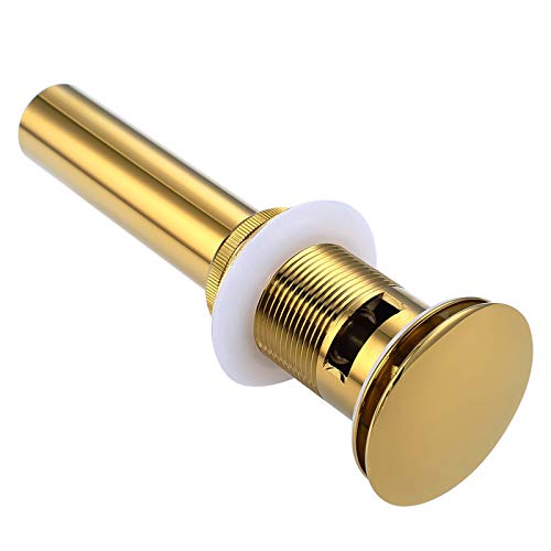 Vanity Vessel Sink Drain, Angle Simple Brass Pop Up Drain Stopper with Overflow Bathroom Sink Drain Stopper Lavatory Drain Assembly, Gold