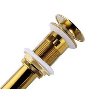 Vanity Vessel Sink Drain, Angle Simple Brass Pop Up Drain Stopper with Overflow Bathroom Sink Drain Stopper Lavatory Drain Assembly, Gold