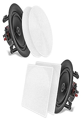 Pyle 6.5” 2-Way Midbass Speakers - Pair of In-Wall/In-Ceiling Woofer Speaker System 1/2'' High Compliance Polymer Tweeter Flush Mount Design w/ 60Hz - 20kHz Frequency Response 200 Watts Peak - PDIC66