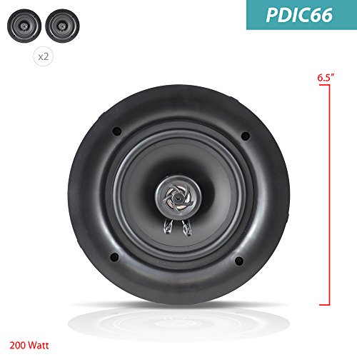 Pyle 6.5” 2-Way Midbass Speakers - Pair of In-Wall/In-Ceiling Woofer Speaker System 1/2'' High Compliance Polymer Tweeter Flush Mount Design w/ 60Hz - 20kHz Frequency Response 200 Watts Peak - PDIC66