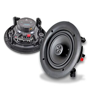 Pyle 6.5” 2-Way Midbass Speakers - Pair of In-Wall/In-Ceiling Woofer Speaker System 1/2'' High Compliance Polymer Tweeter Flush Mount Design w/ 60Hz - 20kHz Frequency Response 200 Watts Peak - PDIC66