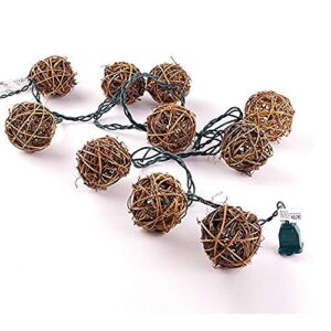 lidore 10 counts natural rattan balls string light. warm white light for patio, wedding, garden and party brown rattan and green cord (rattan)