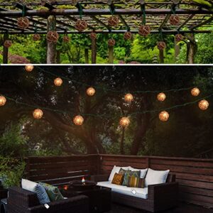 LIDORE 10 Counts Natural Rattan Balls String Light. Warm White Light for Patio, Wedding, Garden and Party Brown Rattan and Green Cord (Rattan)