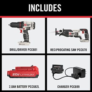 PORTER-CABLE 20V MAX* Cordless Drill Combo Kit with Reciprocating Saw, 2-Tool (PCCK603L2)