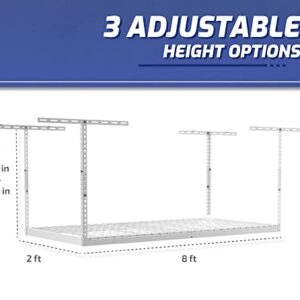 SafeRacks - 2x8 Overhead Garage Storage Rack - White - 24-45 Inch Adjustable Height with 400 Pound Weight Capacity