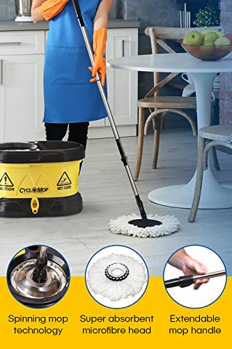 CycloMop® Commercial Spinning Spin Mop with Dolly Wheels - Heavy Duty Design for Years of Use