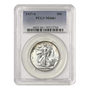 1937 s american silver walking liberty half dollar ms-66+ by coinfolio $0.50 pcgs ms66+
