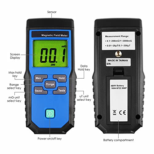 Gauss EMF ELF Meter Detector Electromagnetic Field 200/2000 mG,20/200µT