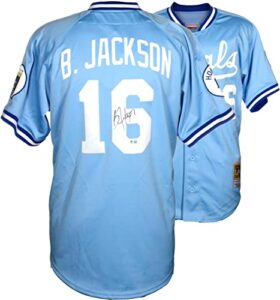 bo jackson kansas city royals autographed blue mitchell & ness jersey - autographed mlb jerseys