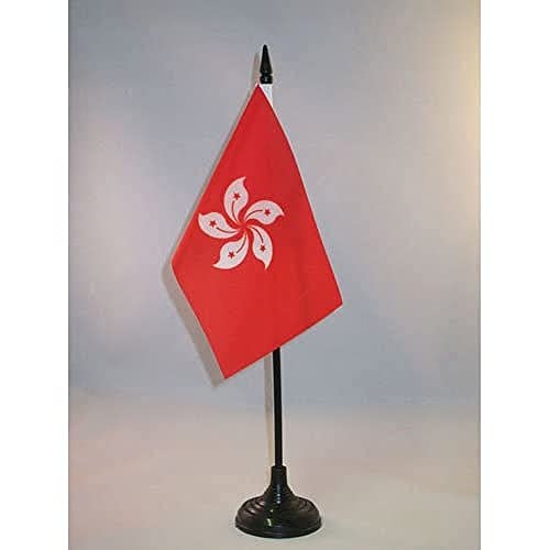 AZ FLAG Hong Kong Table Flag 4'' x 6'' - Hong Konger Desk Flag 15 x 10 cm - Black Plastic Stick and Base