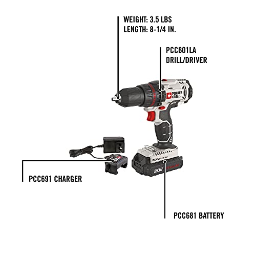 PORTER-CABLE 20V MAX* Cordless Drill/Driver Kit, 1/2-Inch (PCC601LA)