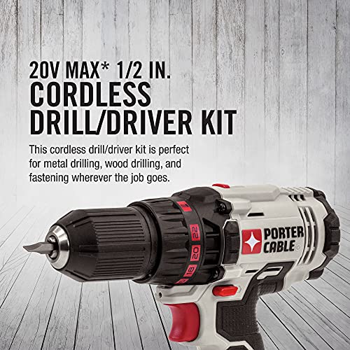 PORTER-CABLE 20V MAX* Cordless Drill/Driver Kit, 1/2-Inch (PCC601LA)