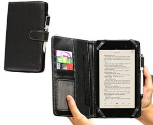 navitech 7" black leather book style folio case/cover & stylus pen compatible with the dragon touch 7'' / neutab n7