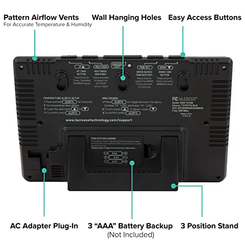 La Crosse Technology 308-1414B-INT, Wireless Atomic Digital Color Forecast Station with Alerts, Black