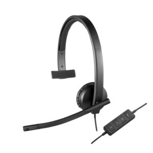 logitech h570e wired headset, mono headphones with noise-cancelling microphone, usb, in-line controls with mute button, indicator led, pc/mac/laptop - black