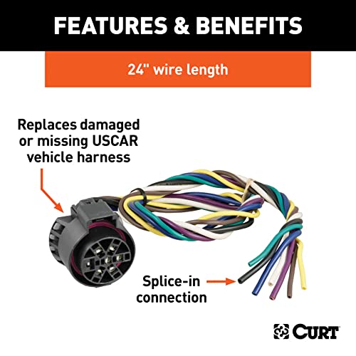 CURT 56229 Replacement USCAR Connector Wiring Harness, 24-Inch Wires, 7 Pin Trailer Wiring , Black