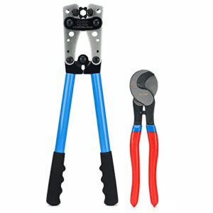 icrimp battery cable lug crimping tool for 8, 6, 4, 2, 1, 1/0 awg heavy duty wire copper lugs, battery terminal, with wire shear cutter