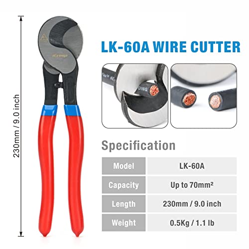 iCrimp Battery Cable Lug Crimping Tool for 8, 6, 4, 2, 1, 1/0 AWG Heavy Duty Wire Copper Lugs, Battery Terminal, with Wire Shear Cutter