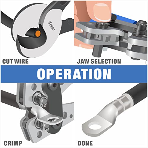 iCrimp Battery Cable Lug Crimping Tool for 8, 6, 4, 2, 1, 1/0 AWG Heavy Duty Wire Copper Lugs, Battery Terminal, with Wire Shear Cutter