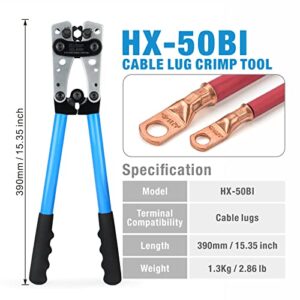 iCrimp Battery Cable Lug Crimping Tool for 8, 6, 4, 2, 1, 1/0 AWG Heavy Duty Wire Copper Lugs, Battery Terminal, with Wire Shear Cutter