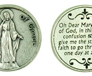 Blessed Virgin Mary Our Lady of Grace Silver Tone Pocket Token with Prayer