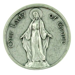 blessed virgin mary our lady of grace silver tone pocket token with prayer