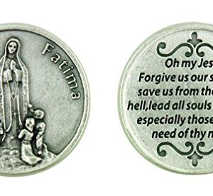 Blessed Virgin Mary Our Lady of Fatima Silver Tone Pocket Token with Prayer