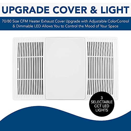 Broan-NuTone FG80HBS Heater Ventilation Grille/Cover with Dimmable LED and Color Adjustable CCT Lighting, for Bathroom Fans, 80 CFM