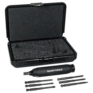 klein tools 57032 screwdriver set, torque screwdriver kit with phillips, slotted, square bits, 1/4-inch nut driver, case included, 6-piece
