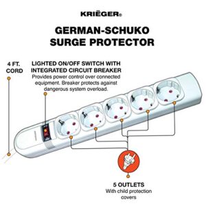 KRIËGER Electric German-Spanish Surge Protector Model KRE5 250 Joules 220V, 5 outlets